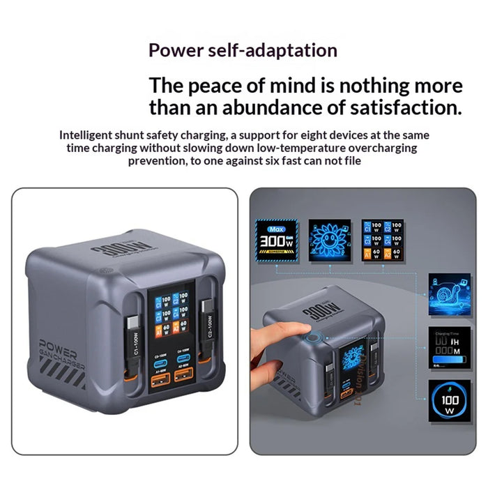 HW866 100W Fast Charging Desktop Station LCD Display GaN Multi-Port Charger with 2 Retractable Type-C Cables - EU Plug - 4