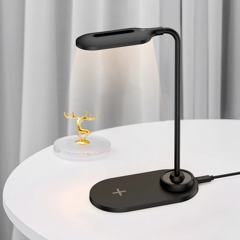 Desk Lamp with 15W Fast Charging Wireless Charger Eye-Care LED Night Light for Office Study - Black - 5
