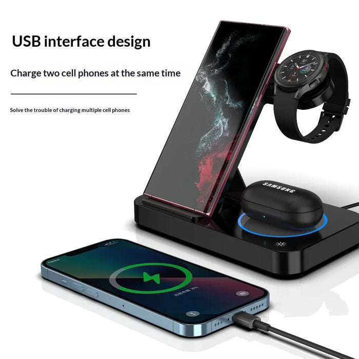 Foldable Wireless Charger Stand for Phone/Watch/Earbuds 15W Fast Charging Station - Black - 2