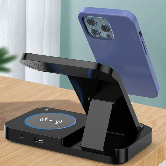Foldable Wireless Charger Stand for Phone/Watch/Earbuds 15W Fast Charging Station - Black - 5