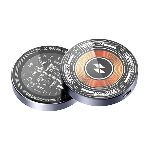 Double-sided Transparent 15W Fast Charging Pad Aluminum Alloy + Tempered Glass Magnetic Wireless Charger - Dark Gray - 1