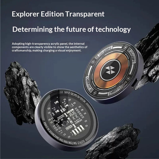 Double-sided Transparent 15W Fast Charging Pad Aluminum Alloy + Tempered Glass Magnetic Wireless Charger - Dark Gray - 2