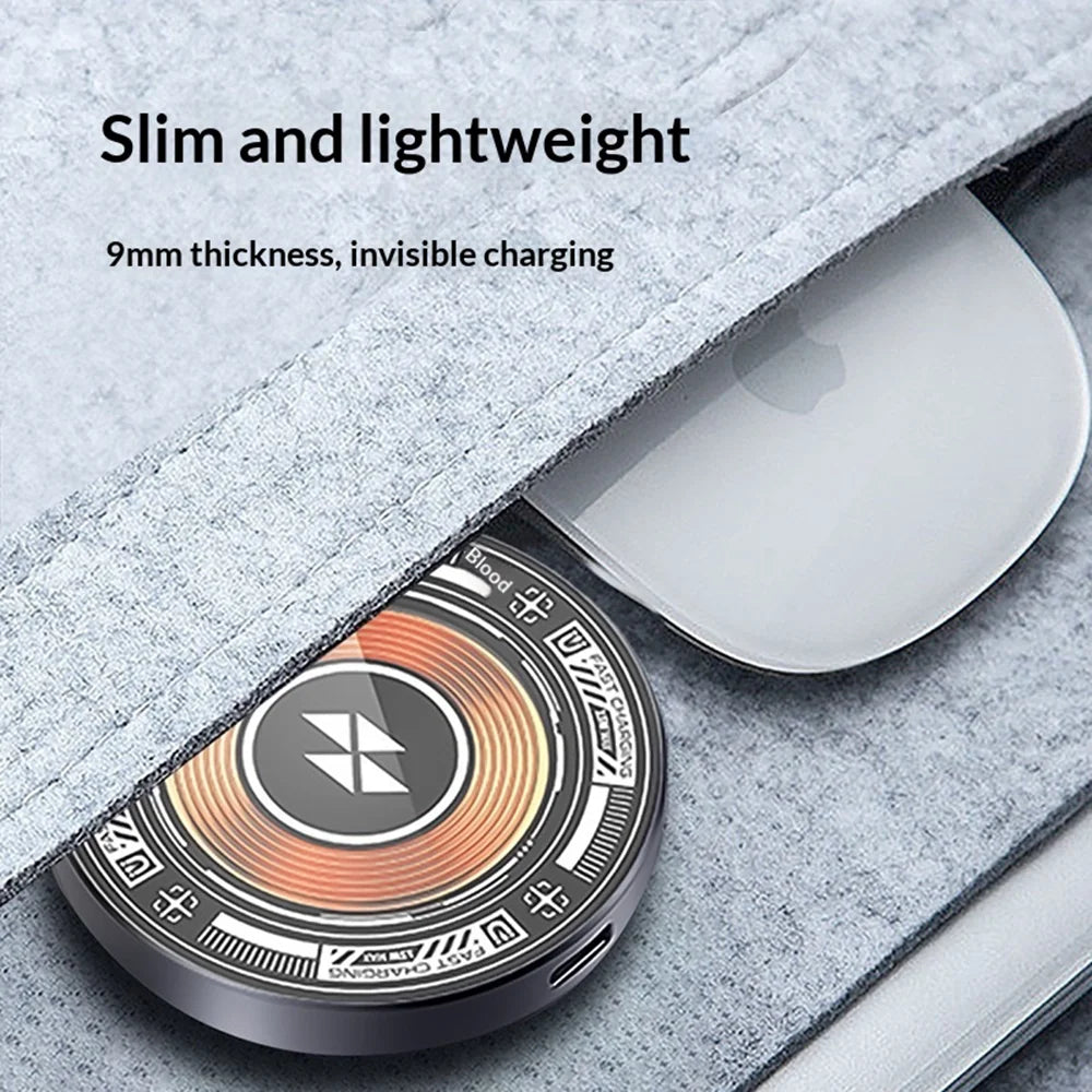 Double-sided Transparent 15W Fast Charging Pad Aluminum Alloy + Tempered Glass Magnetic Wireless Charger - Dark Gray - 4