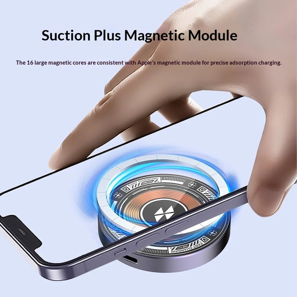 Double-sided Transparent 15W Fast Charging Pad Aluminum Alloy + Tempered Glass Magnetic Wireless Charger - Dark Gray - 5