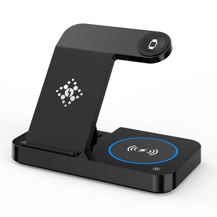 Foldable Wireless Charger Station with Ambient Light 15W Fast Charging Dock for iPhone / Apple Watch / AirPods - Black - 1