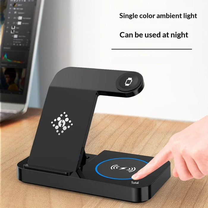 Foldable Wireless Charger Station with Ambient Light 15W Fast Charging Dock for iPhone / Apple Watch / AirPods - Black - 5