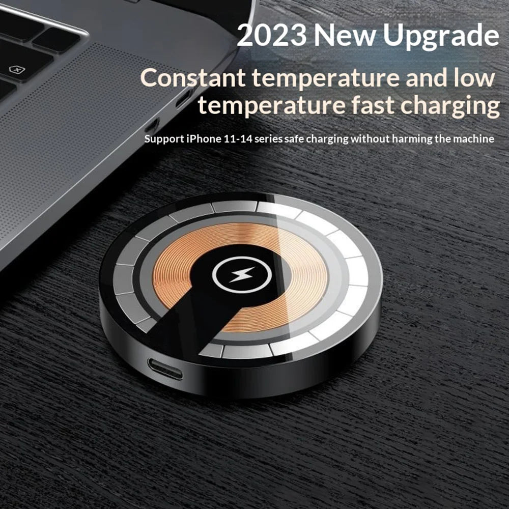 Industrial Punk Transparent 15W Fast Charger Tempered Glass + Aluminum Alloy Magnetic Wireless Charging Dock - Black - 2