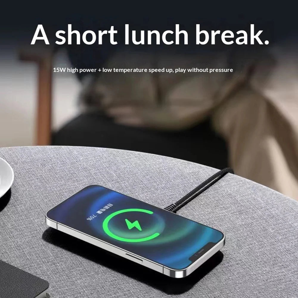 Industrial Punk Transparent 15W Fast Charger Tempered Glass + Aluminum Alloy Magnetic Wireless Charging Dock - Black - 3