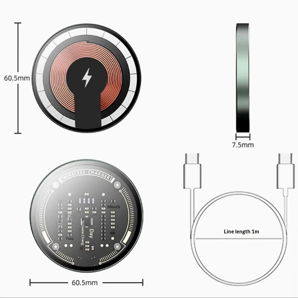 Industrial Punk Transparent 15W Fast Charger Tempered Glass + Aluminum Alloy Magnetic Wireless Charging Dock - Black - 4