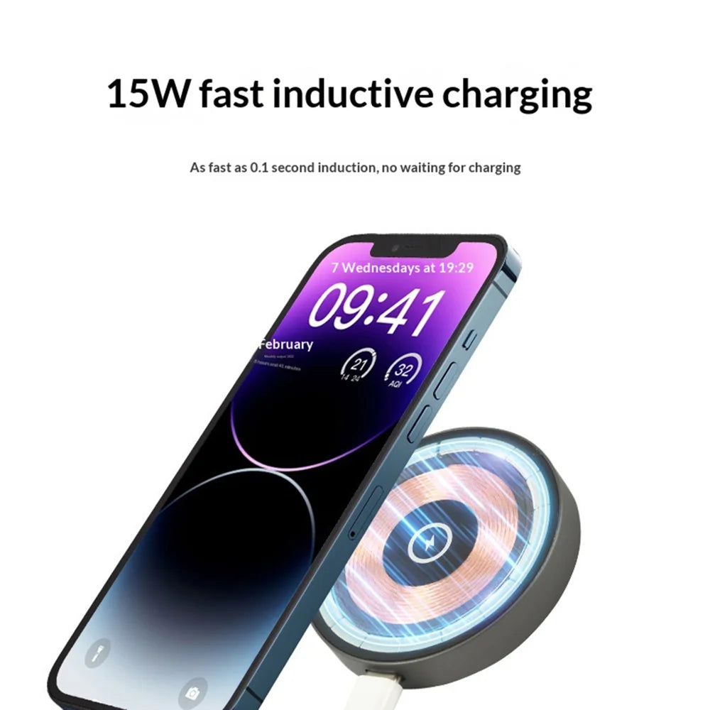 Industrial Punk Transparent 15W Fast Charger Tempered Glass + Aluminum Alloy Magnetic Wireless Charging Dock - Black - 5