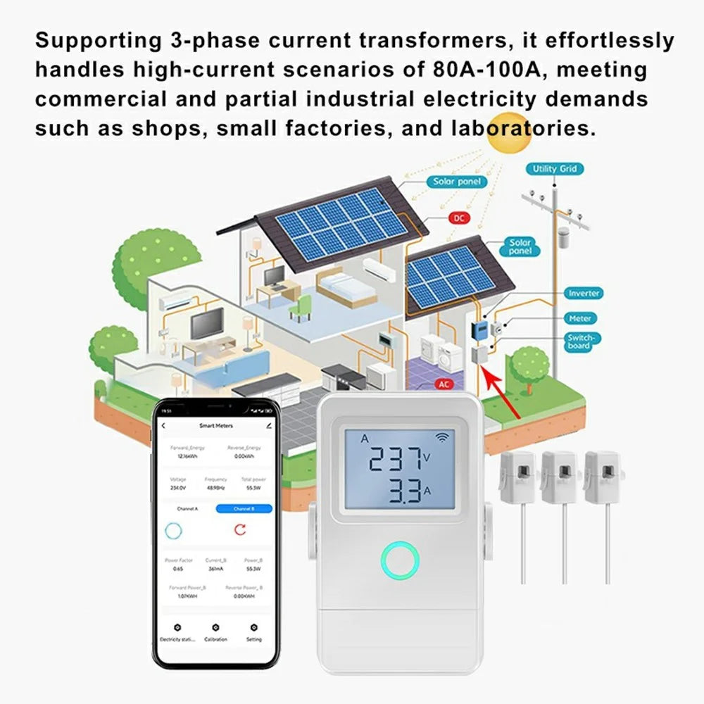 PW03 3-Phase WiFi Smart Energy Meter with LCD Display Temperature Alarm Smart Energy Monitor for Home Industrial - 4
