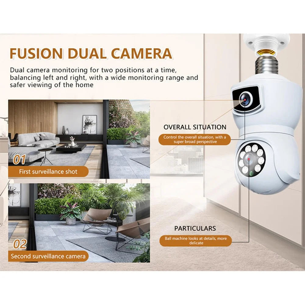 V380 WiFi Dual Lens Bulb Security Camera 360 Degrees Panoramic Night Vision Two-Way Audio Surveillance Camera for Home Outdoor - 2