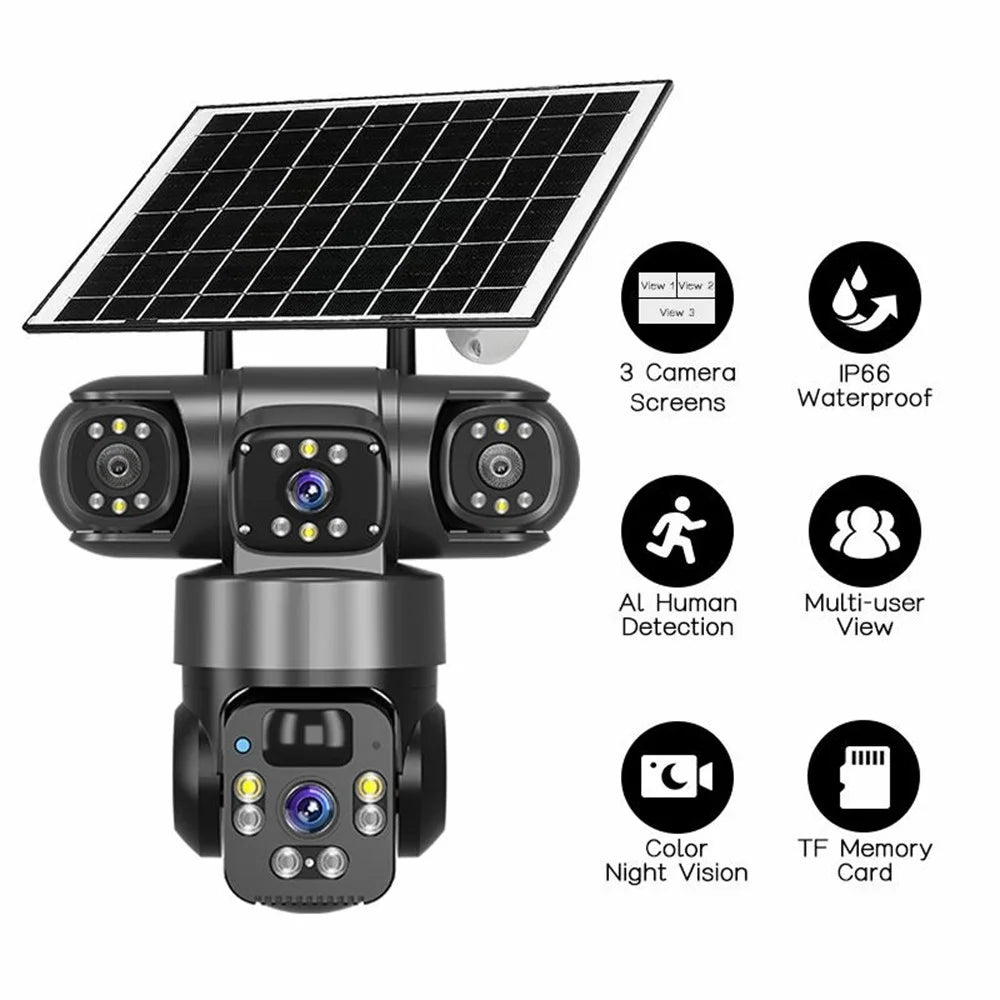 360 Degrees Panoramic Solar Security Camera 3 Screens 6MP Wireless WiFi Outdoor AI Human Detection Monitor Cam - 2