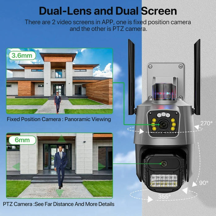 V380 WiFi Dual Lens Dual Screen Security Camera 2MP+2MP HD Outdoor Wireless PTZ IP Surveilance Camera with Night Vision - EU Plug - 3