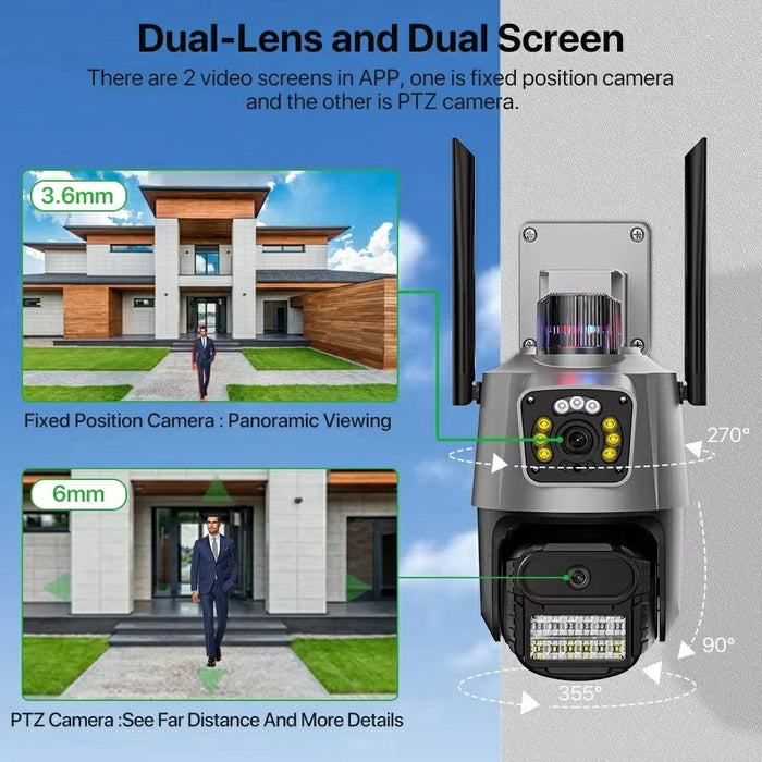 V380 4G Dual Lens Dual Screen Security Camera 2MP+2MP HD Outdoor Wireless PTZ IP Surveilance Camera with Night Vision - EU Plug - 3