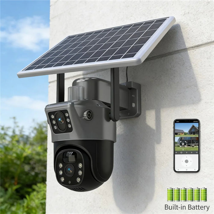 V380 WiFi Solar Security Camera Dual Lens 4MP Waterproof 360 Degrees Pan-Tilt Night Vision Surveillance Camera for Outdoor - 2