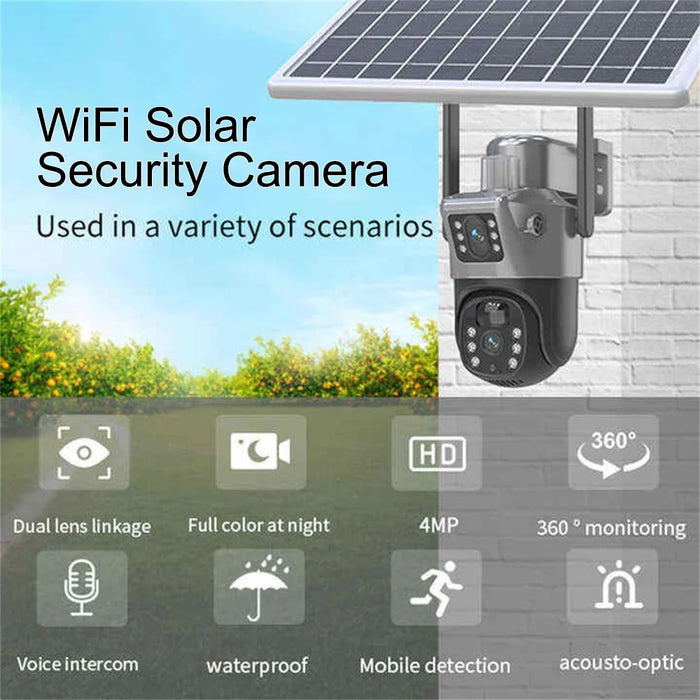 V380 WiFi Solar Security Camera Dual Lens 4MP Waterproof 360 Degrees Pan-Tilt Night Vision Surveillance Camera for Outdoor - 3