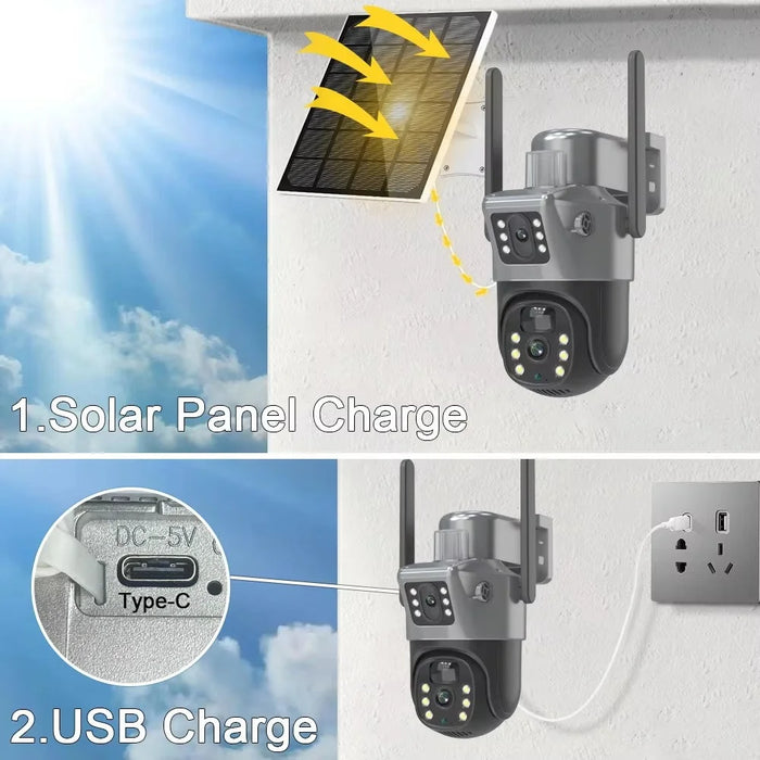 V380 WiFi Solar Security Camera Dual Lens 4MP Waterproof 360 Degrees Pan-Tilt Night Vision Surveillance Camera for Outdoor - 5