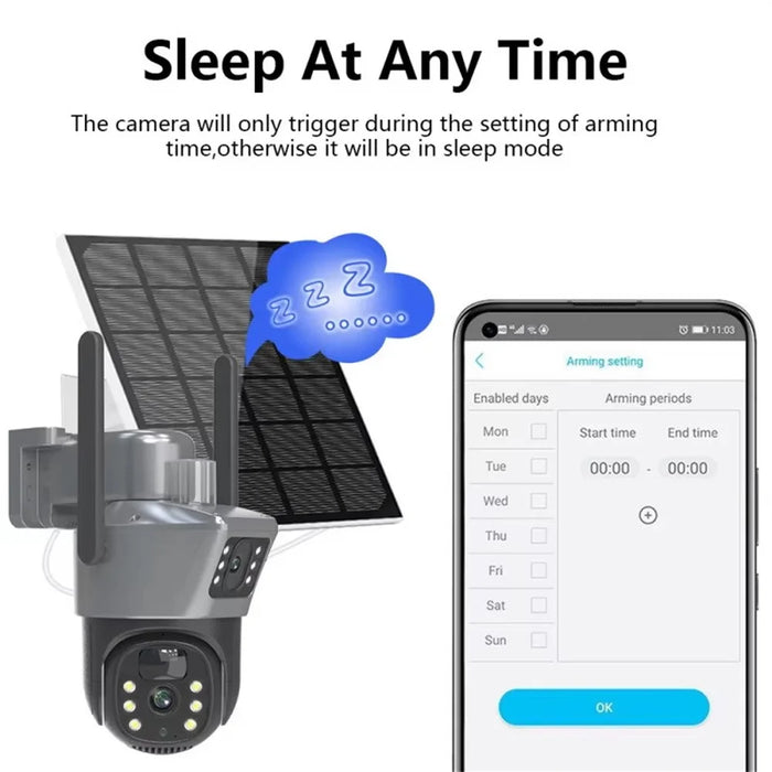V380 WiFi Solar Security Camera Dual Lens 4MP Waterproof 360 Degrees Pan-Tilt Night Vision Surveillance Camera for Outdoor - 6
