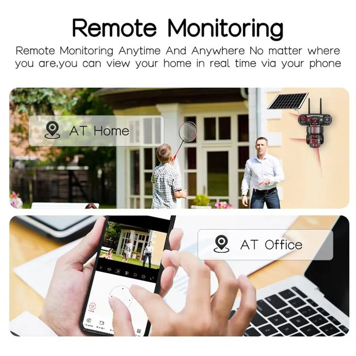 V380 Solar Security Camera IP66 Waterproof 3 Lens 4G Outdoor PTZ 6MP Surveillance Camera - 4