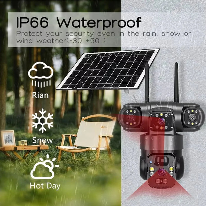 V380 Solar Security Camera IP66 Waterproof 3 Lens 4G Outdoor PTZ 6MP Surveillance Camera - 6