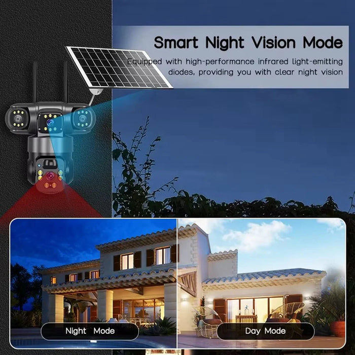 V380 Solar Security Camera IP66 Waterproof 3 Lens 4G Outdoor PTZ 6MP Surveillance Camera - 7