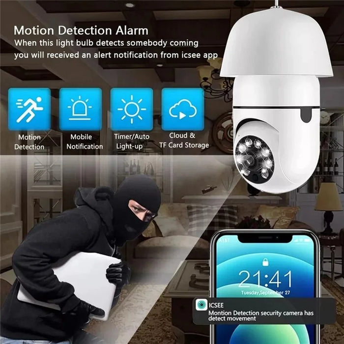 E27 Bulb Camera 360 Degree Pan 1080P Full HD Wireless Security Monitor Night Vision WiFi Camera - White - 6