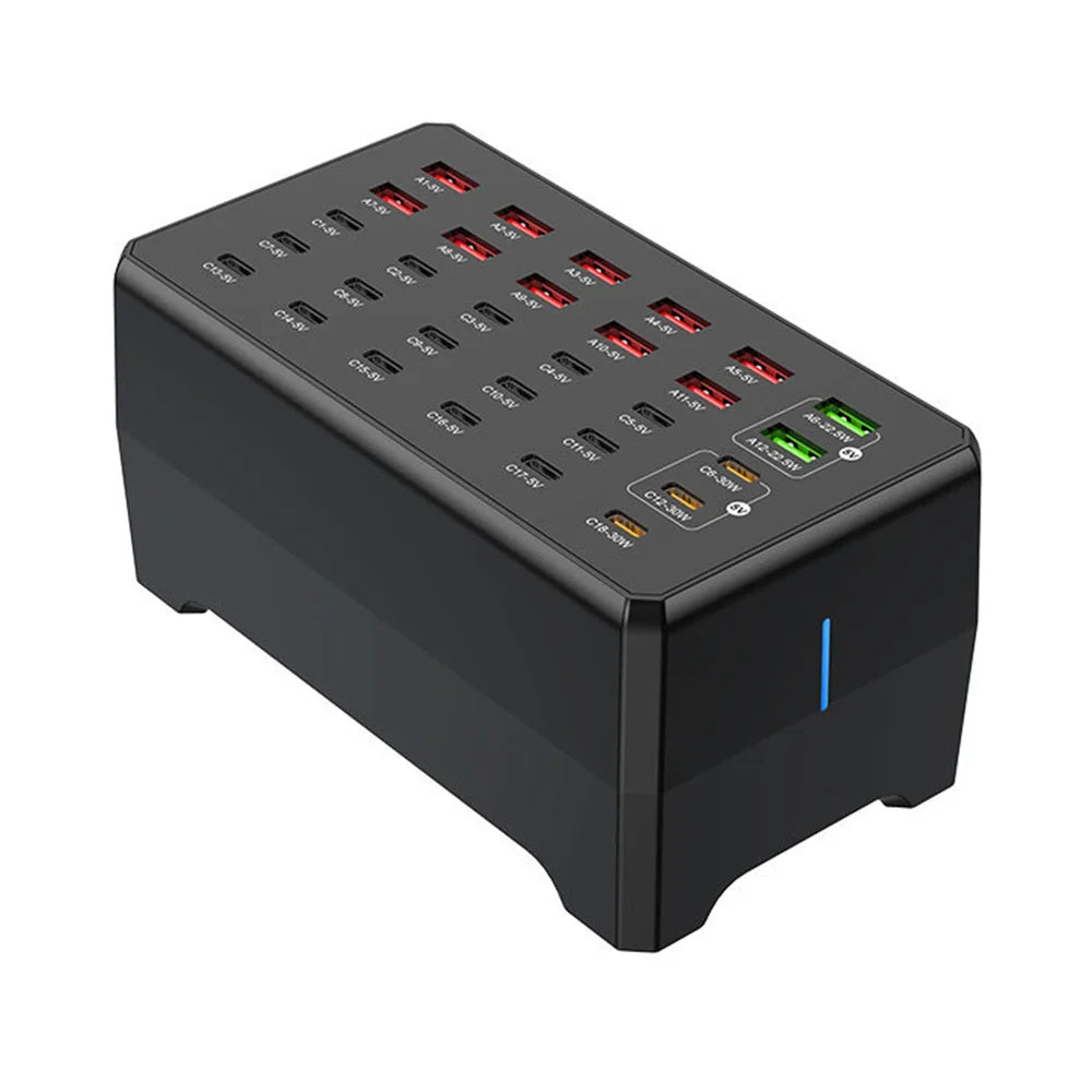 WLX-268F USB-A + Type-C 30-Port Charging Station 30W Fast Charging Desktop Charger Hub for Phone Tablet - US Plug - 1