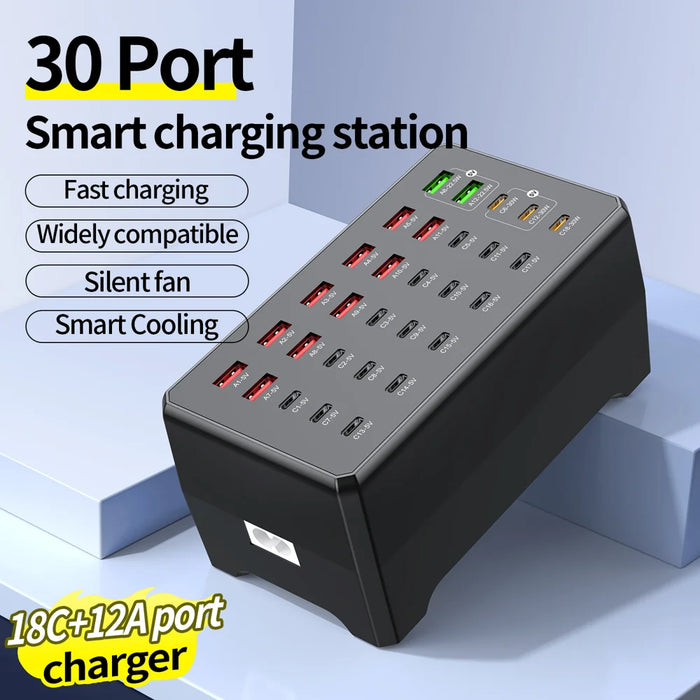 WLX-268F USB-A + Type-C 30-Port Charging Station 30W Fast Charging Desktop Charger Hub for Phone Tablet - US Plug - 2