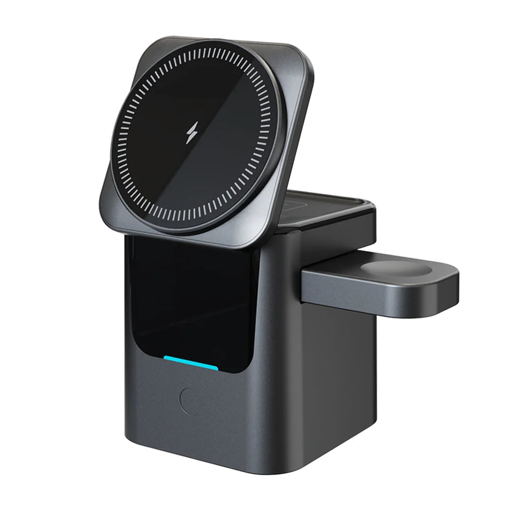 YT30 3 in 1 Qi2 Magnetic Wireless Charger for Phone/Earbuds/Watch 15W Fast Charging Foldable Desktop Stand - Black - 1