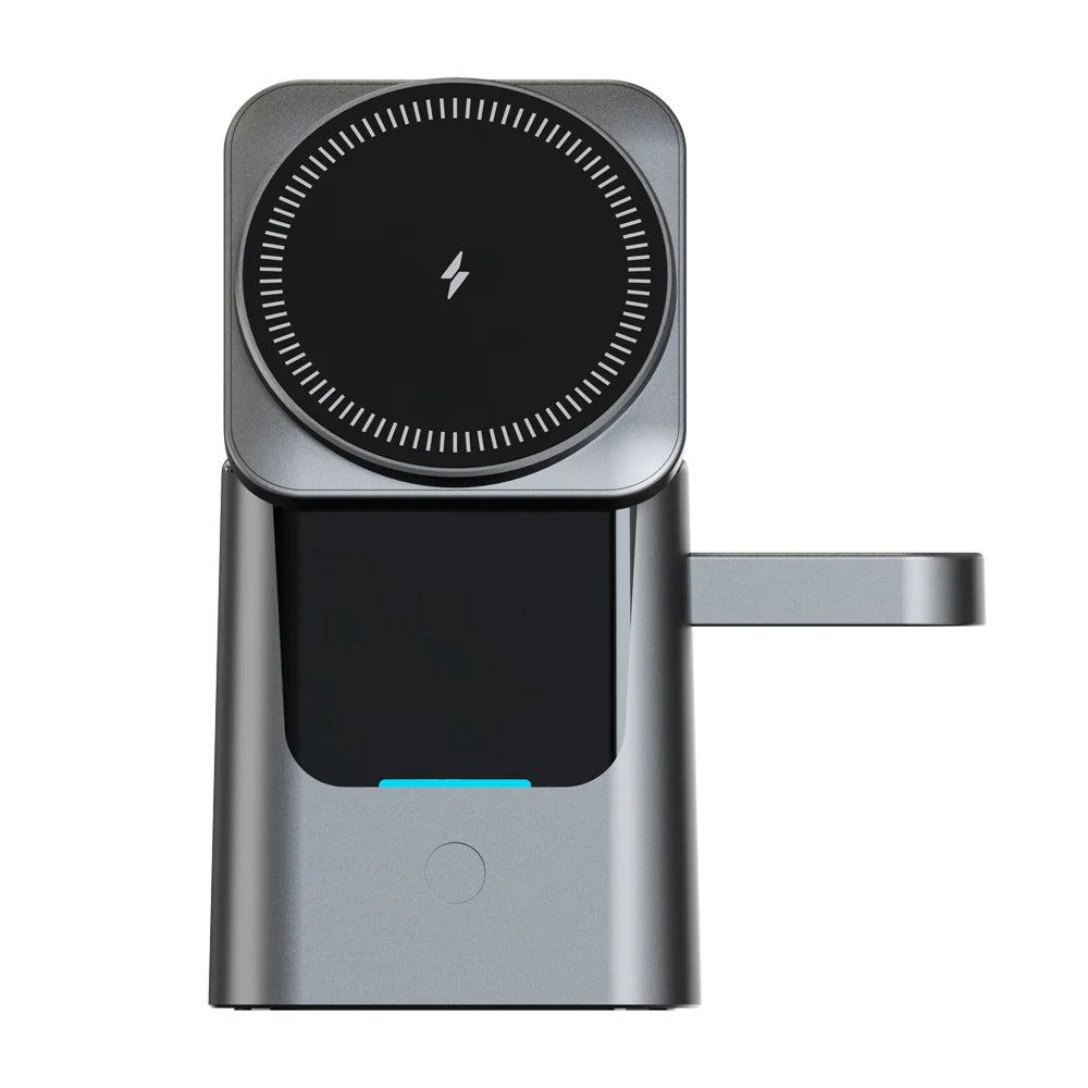 YT30 3 in 1 Qi2 Magnetic Wireless Charger for Phone/Earbuds/Watch 15W Fast Charging Foldable Desktop Stand - Black - 4