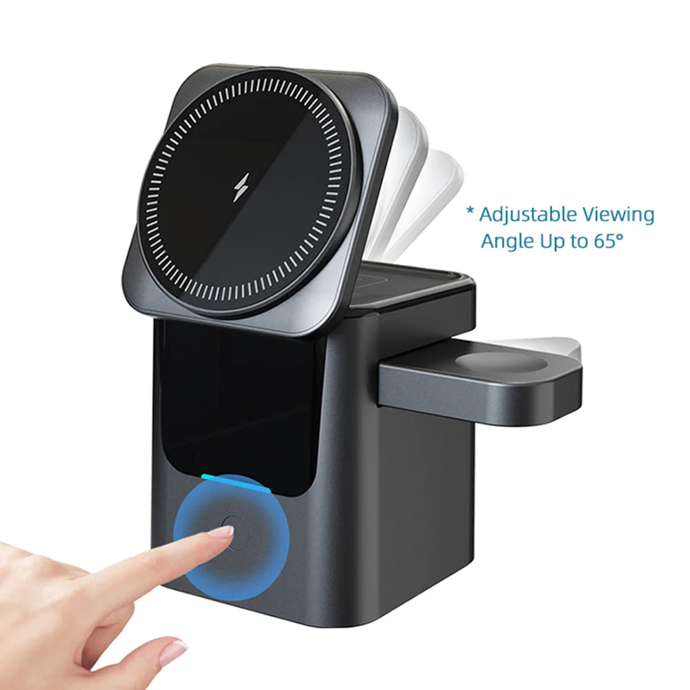 YT30 3 in 1 Qi2 Magnetic Wireless Charger for Phone/Earbuds/Watch 15W Fast Charging Foldable Desktop Stand - Black - 7