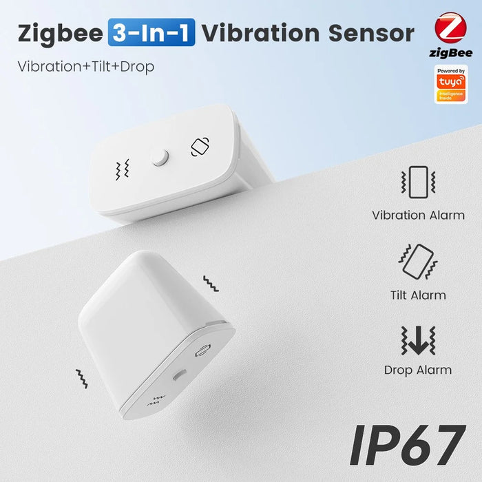 ZD100 Zigbee 3-In-1 Vibration Sensor IP67 Waterproof Tilt Drop Smart Alarm for Security Monitor - White - 2