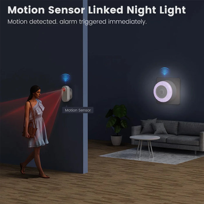 MG-BJQ001 Smart WiFi Siren Alarm 105dB Plug-In Security Alarm Sensor with 24 Voice Alerts and RGB Warning Light - Black  /  EU Plug - 7