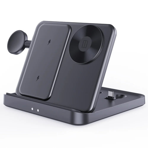 F16S 3 in 1 Wireless Charger for Samsung Galaxy Z Fold / Flip Series Phones / Samrt Watch / Earbuds Foldable Charging Station - Black - 1