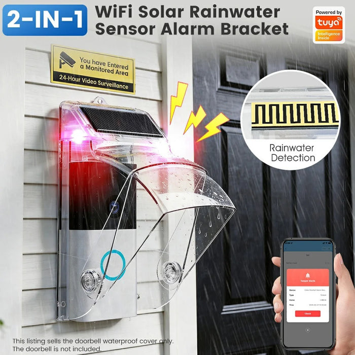 MG-FSG104-W  Solar-Powered WiFi Smart Doorbell Anti-Theft Alarm Mounting Bracket Rain Sensor Waterproof Camera Protection Cover Shield - Transparent - 4