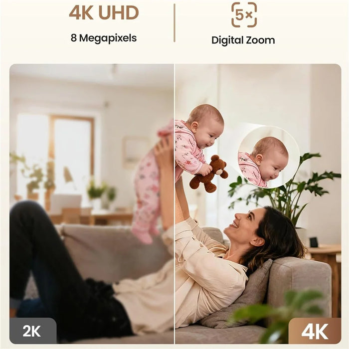 ZOSI C518 4K Security Camera WiFi 355 Degreee Pan 75 Degree Tilt Pet Baby Monitor Auto Tracking AI Human Pet Detection Night Vision Two Way Audio Indoor Safety Camera (No Memory Card) - White - 2