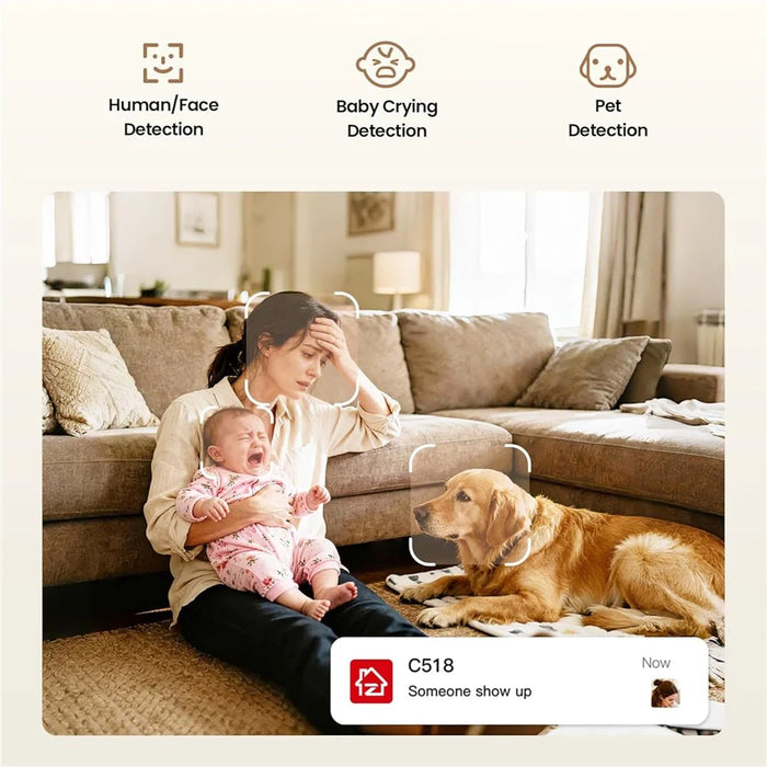 ZOSI C518 4K Security Camera WiFi 355 Degreee Pan 75 Degree Tilt Pet Baby Monitor Auto Tracking AI Human Pet Detection Night Vision Two Way Audio Indoor Safety Camera (No Memory Card) - White - 3