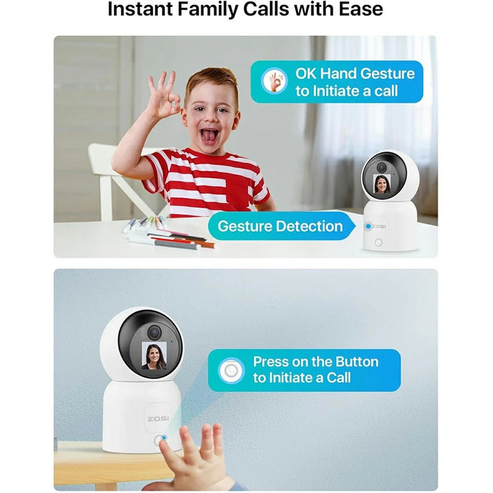 ZOSI C519M 4MP Smart WiFi Security Camera 360 Degree Pan 90 Degree Tilt 1.44 Inch Screen Two-way Video Call Person Detection Night Vision Safety Camera for Home Baby Pet Monitor - White - 3
