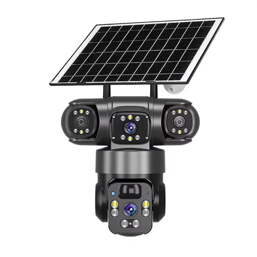 QL22 3-Screen Panoramic Security Camera IP66 Waterproof PIR Detection Solar Powered WiFi Camera - Black - 1