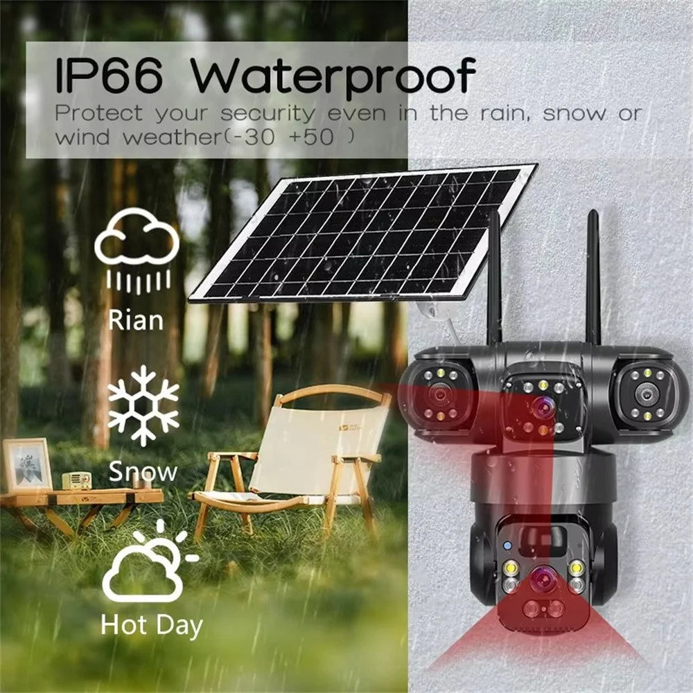 QL22 3-Screen Panoramic Security Camera IP66 Waterproof PIR Detection Solar Powered WiFi Camera - Black - 2