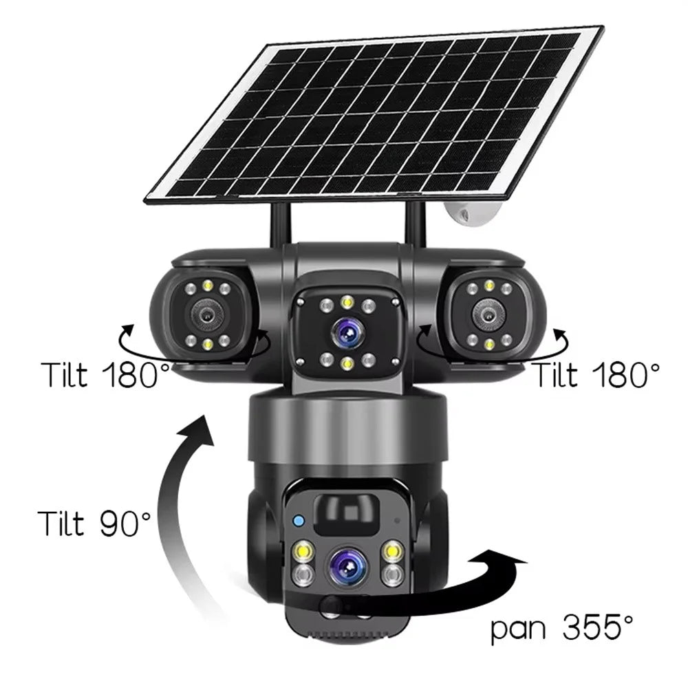 QL22 3-Screen Panoramic Security Camera IP66 Waterproof PIR Detection Solar Powered WiFi Camera - Black - 5