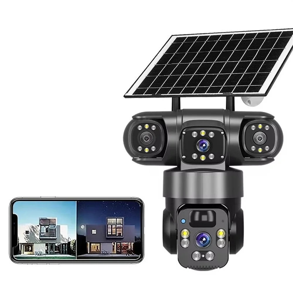 QL22 3-Screen Panoramic Security Camera IP66 Waterproof PIR Detection Solar Powered WiFi Camera - Black - 7
