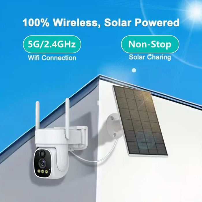 V380 Solar Powered Security Camera Night Vision 3MP HD Outdoor WiFi Surveillance PTZ Camera - White - 2