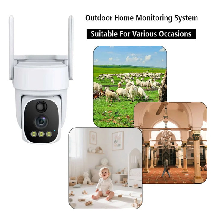 V380 Solar Powered Security Camera Night Vision 3MP HD Outdoor WiFi Surveillance PTZ Camera - White - 3