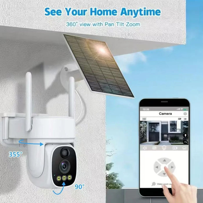 V380 Solar Powered Security Camera Night Vision 3MP HD Outdoor WiFi Surveillance PTZ Camera - White - 5