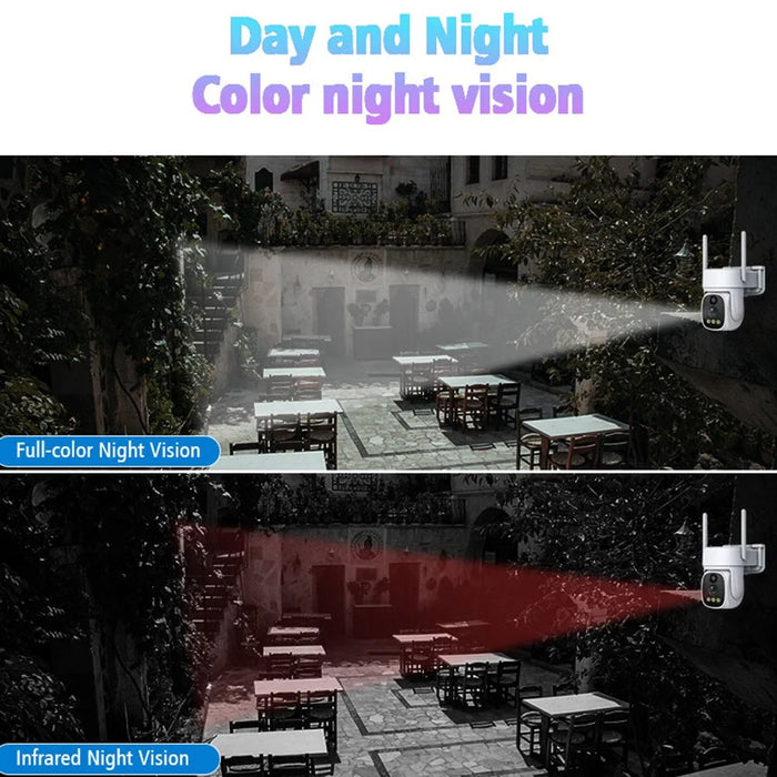 V380 Solar Powered Security Camera Night Vision 3MP HD Outdoor WiFi Surveillance PTZ Camera - White - 6