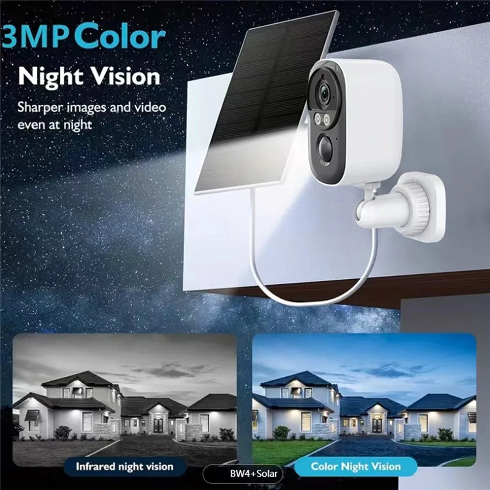 D1 3MP Solar Security Camera Wireless WiFi 4K HD Battery Powered Two Way Audio Color Night Vision Outdoor Camera - White - 3