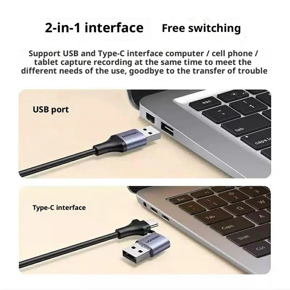 UGREEN 40189 CM489 HD Video Capture Card USB-A + Type-C Dual Interface 4K Input 1080P Output - 2