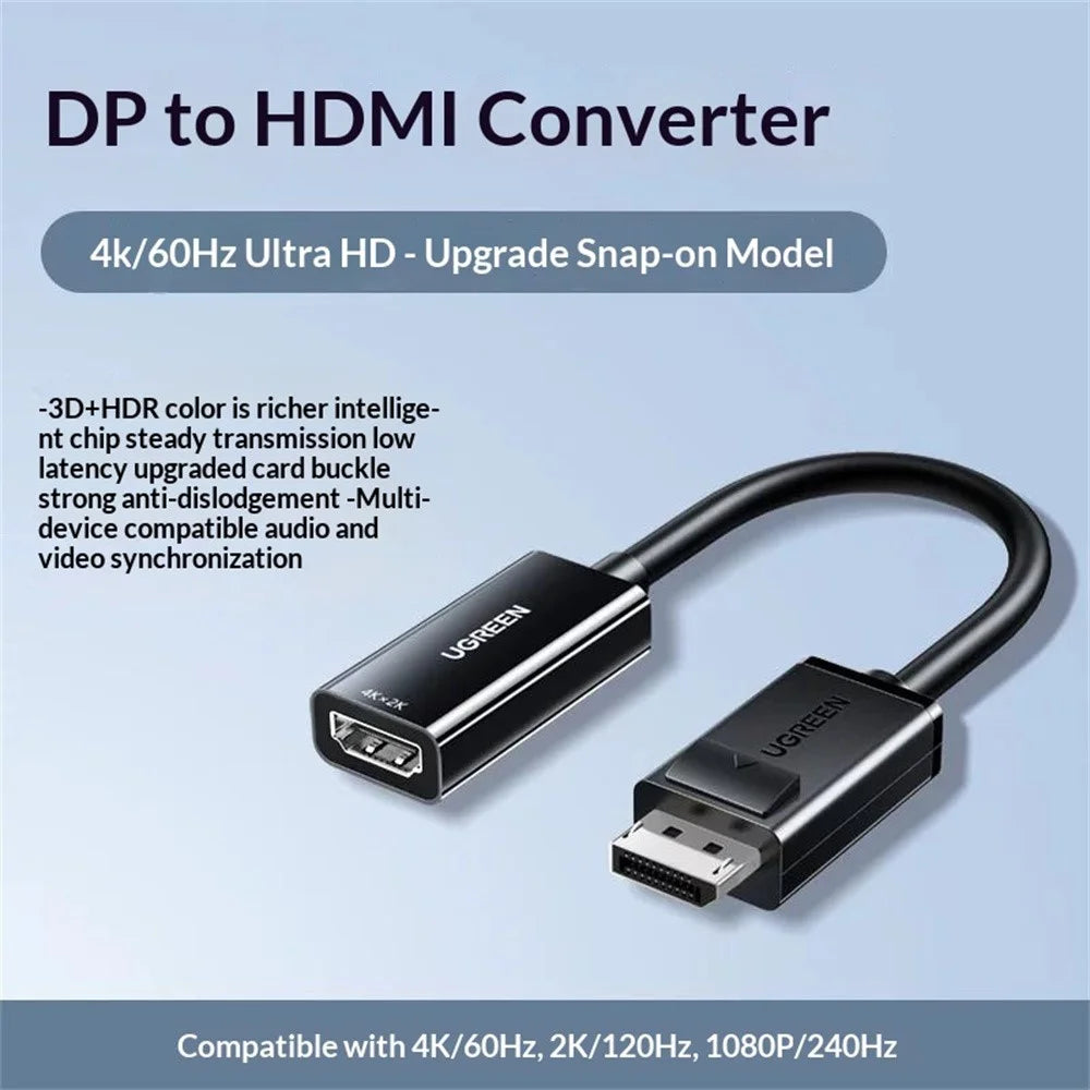 UGREEN MM137 70694 DP to HD Adapter Cable 4K 60Hz DisplayPort Male to HD Female Converter - Black - 4
